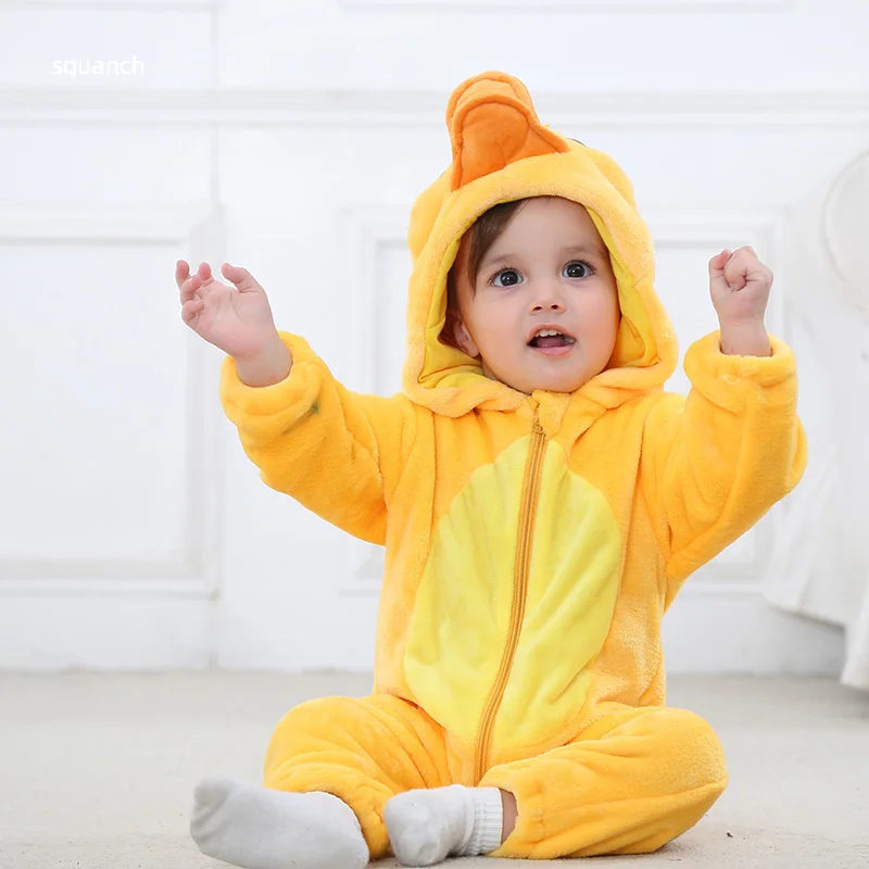 男の子と女の子のための動物のコスプレ衣装,着ぐるみスーツ,お祭りのパーティージャンプスーツ,暖かい冬の衣装,アヒルの服,0〜3歳