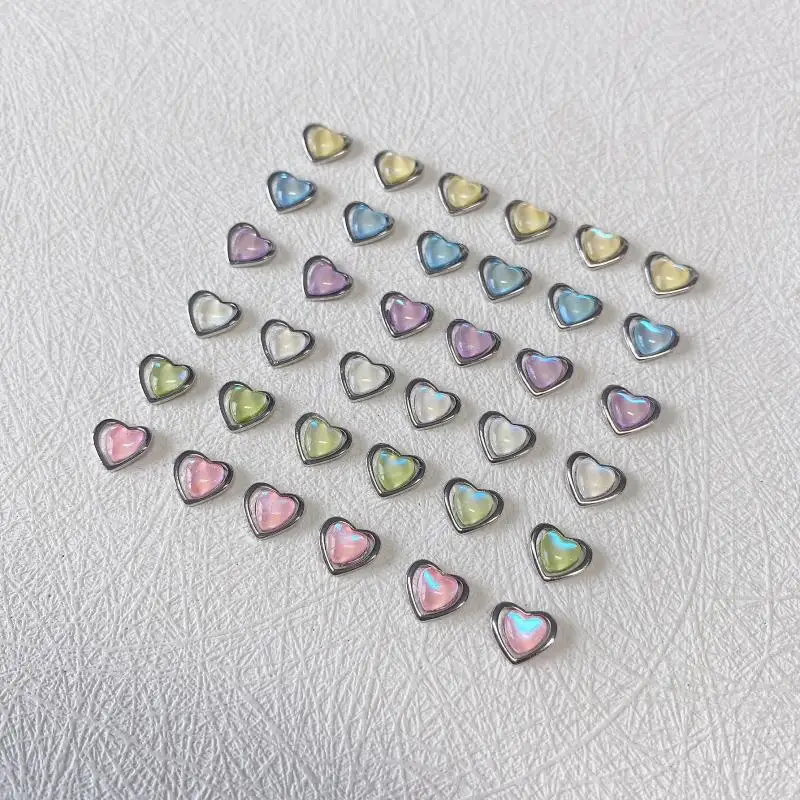 10 ชิ้น 3D หวานหลายสีรูปหัวใจเล็บ Charms ชุบ Sliver Alloy อุปกรณ์ตกแต่งเล็บ DIY กดบนเล็บ