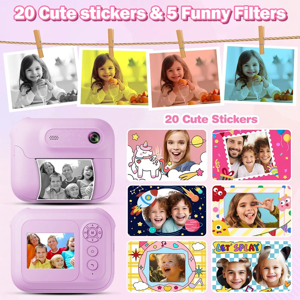 Instant Print Camera HD Digital Camera 1080P Mini Thermal Print Camera 1300mAh Kids Camera Printer for Girls Boys Birthday Gifts