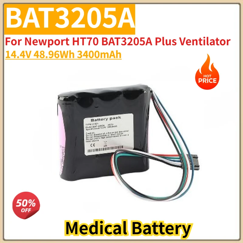BAT3205A High Quality Medical Battery 14.4V 3400mAh For  Newport HT70 BAT3205A Plus Ventilator Brand New Replacement Battery