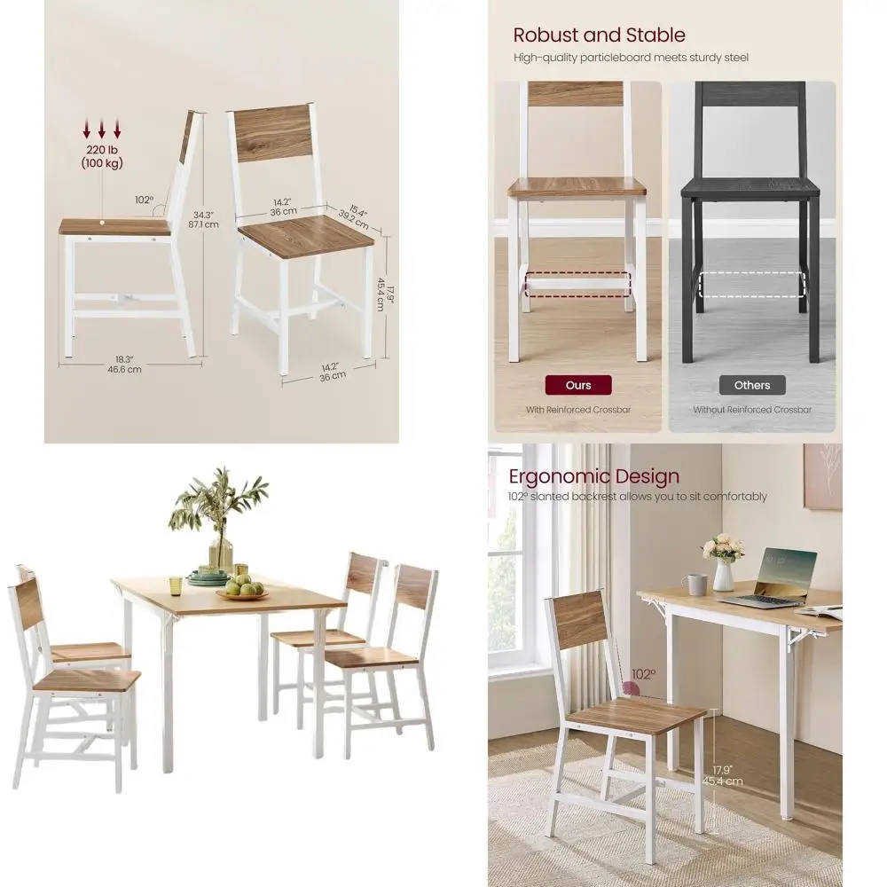 Set of 4 Wooden Dining Chairs with Metal Legs, Easy Assembly, Comfortable Seats, Suitable for Kitchen, Bedroom, Living Room, Whe