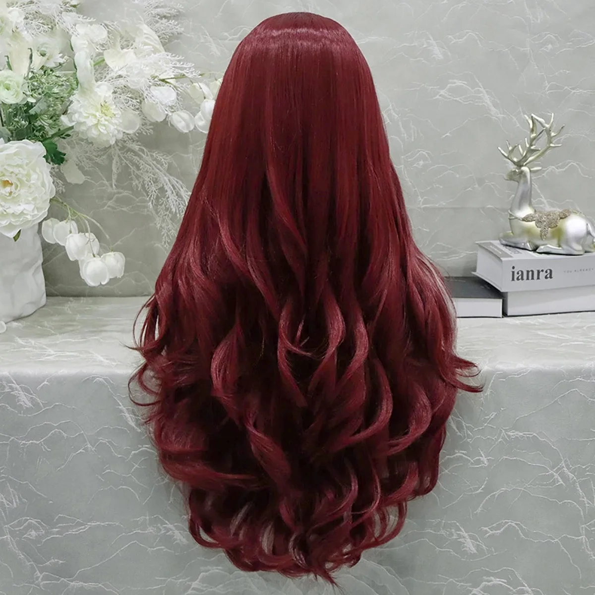 13*3 Stripe Lace Frontal Wig, 28inch Long Wavy Red with Blonde Streak Lace Front Wig,Stylish and Versatile Fake Hair
