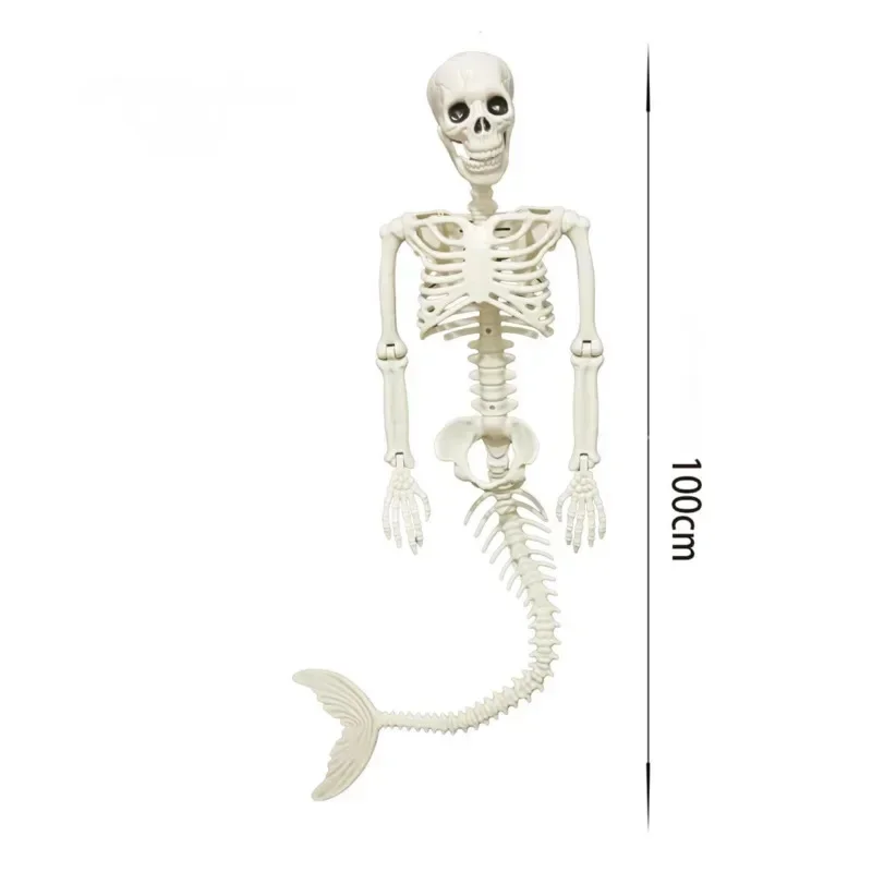 Halloween Poseable Fish Skeleton Statue, Mermaid Bone Decoration For Haunted House, Pirate Party, Yard Display
