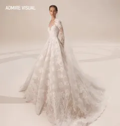 Mais novo vestido de casamento a linha mangas completas decote coração com buraco chave volta princesa vestido de noiva novias