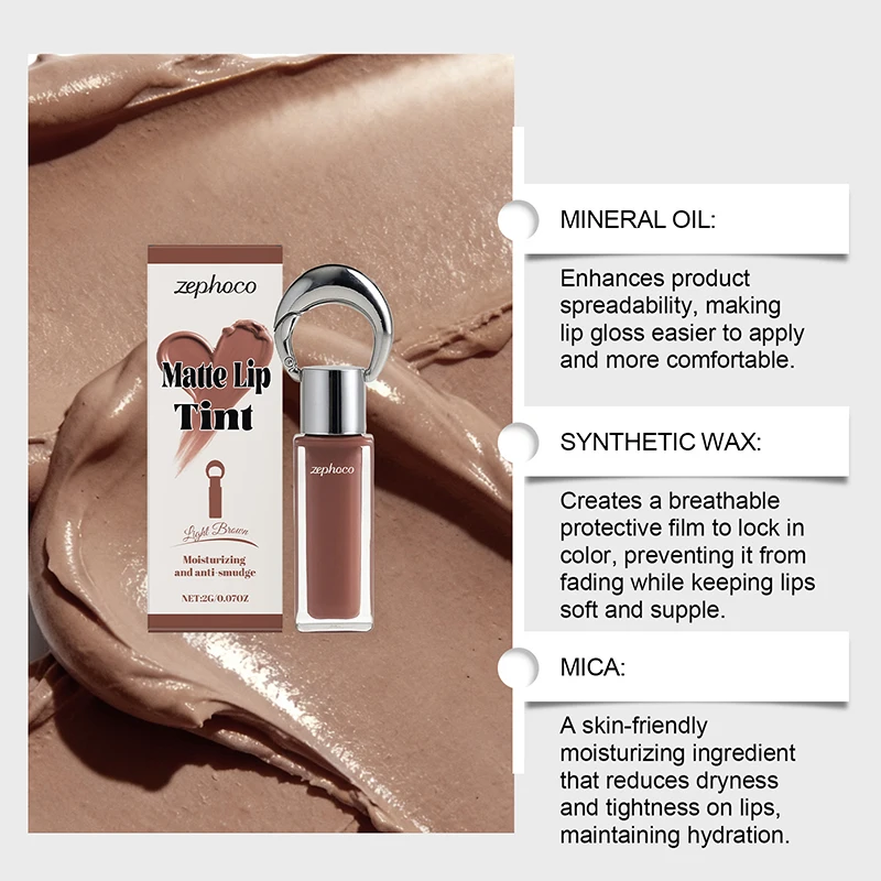 ลิปกลอสเนื้อแมทท์เนียนนุ่ม ให้ความชุ่มชื้น ติดทนนาน กันน้ำ กันเหงื่อ ไม่ซีดจาง ลิปกลอสผสมมิเนอรัลออยล์