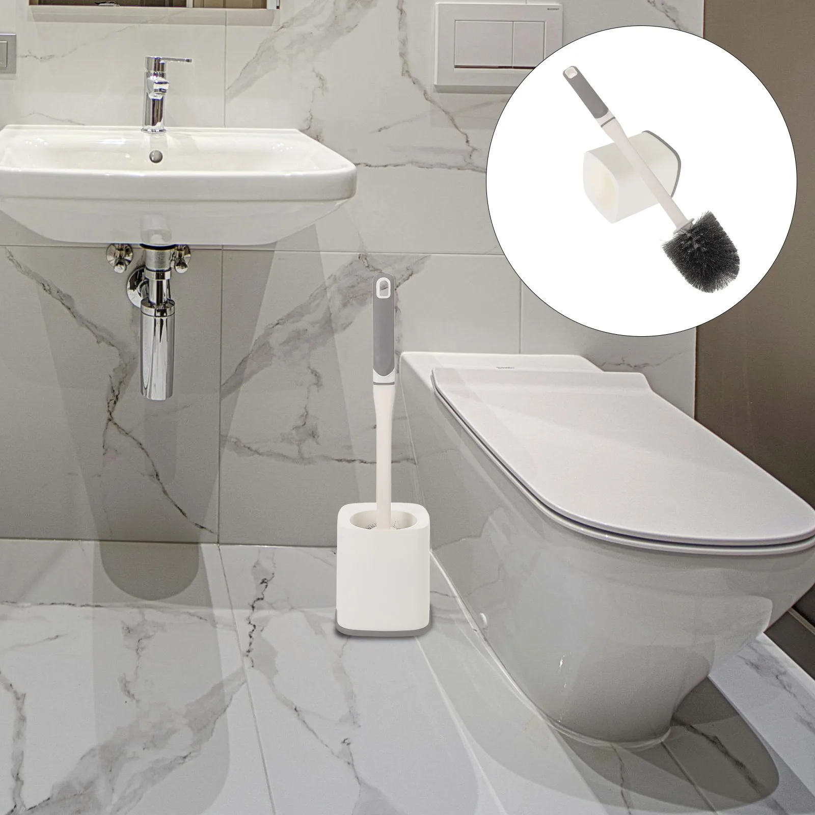 

1PCs Toilet Bowl Brush Holder Set Plastic Wall Mountable Soft Bristles Handle Square Base Bathroom for Decor
