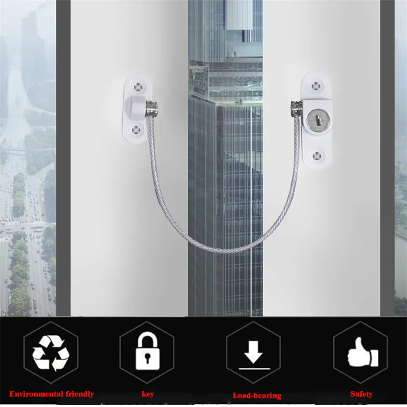 

Set Window Door Cable Restrictor Ventilator Baby Kids Child Safety Security Chain Lock Kits Stainless Steel
