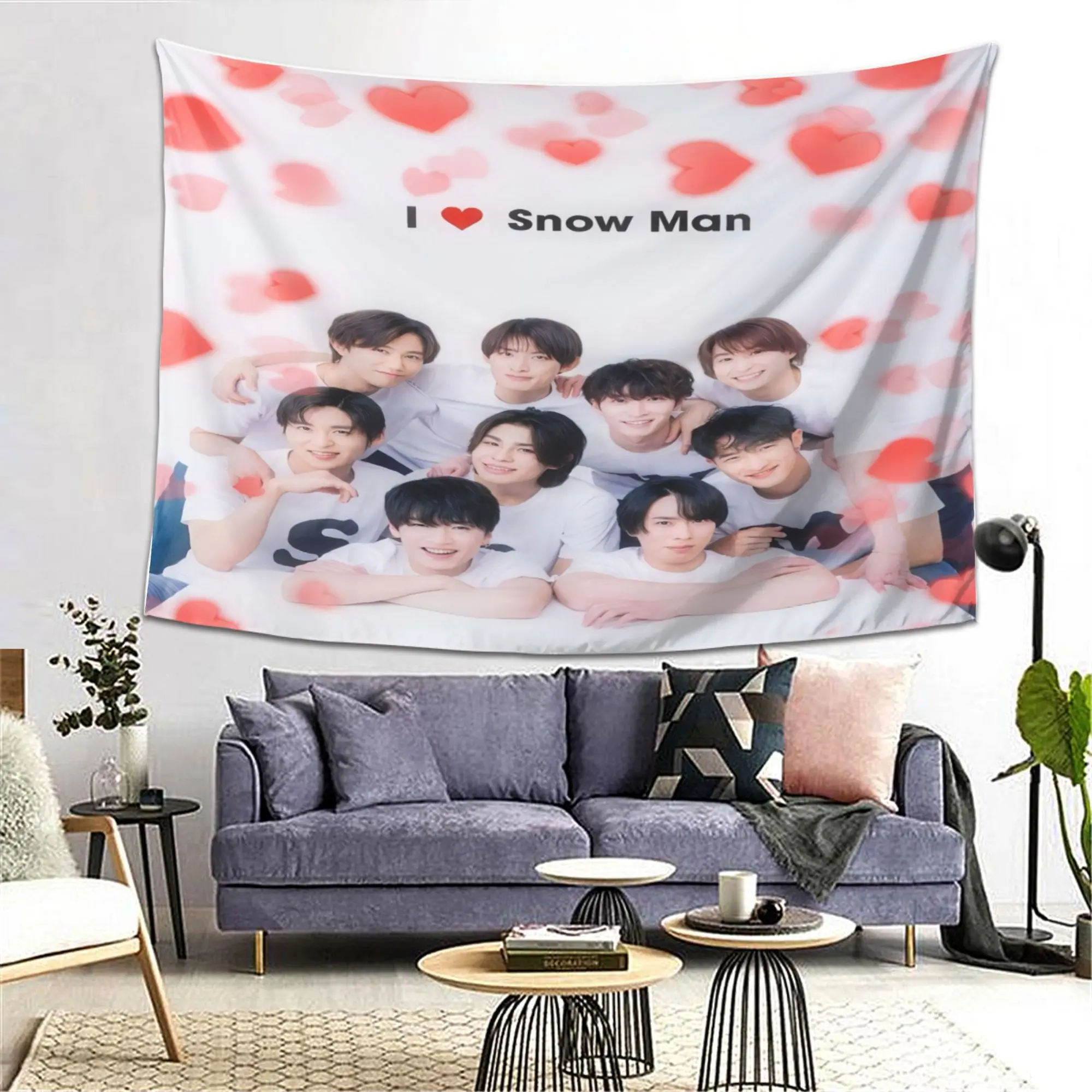 Kpop Boy Group Tapestry, Jpop Idol Photo Wall Hanging, Red Heart Pattern Decor, Fan Merchandise Gift, Dorm Room Backdrop