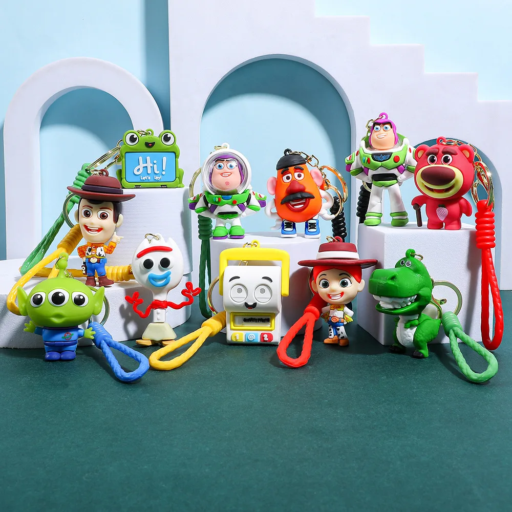Disney - Juego de 8 llaveros de Toy Story, figuras de PVC de Buzz Lightyear, Woody, Lotso y Alien, adornos para bolsos y regalos