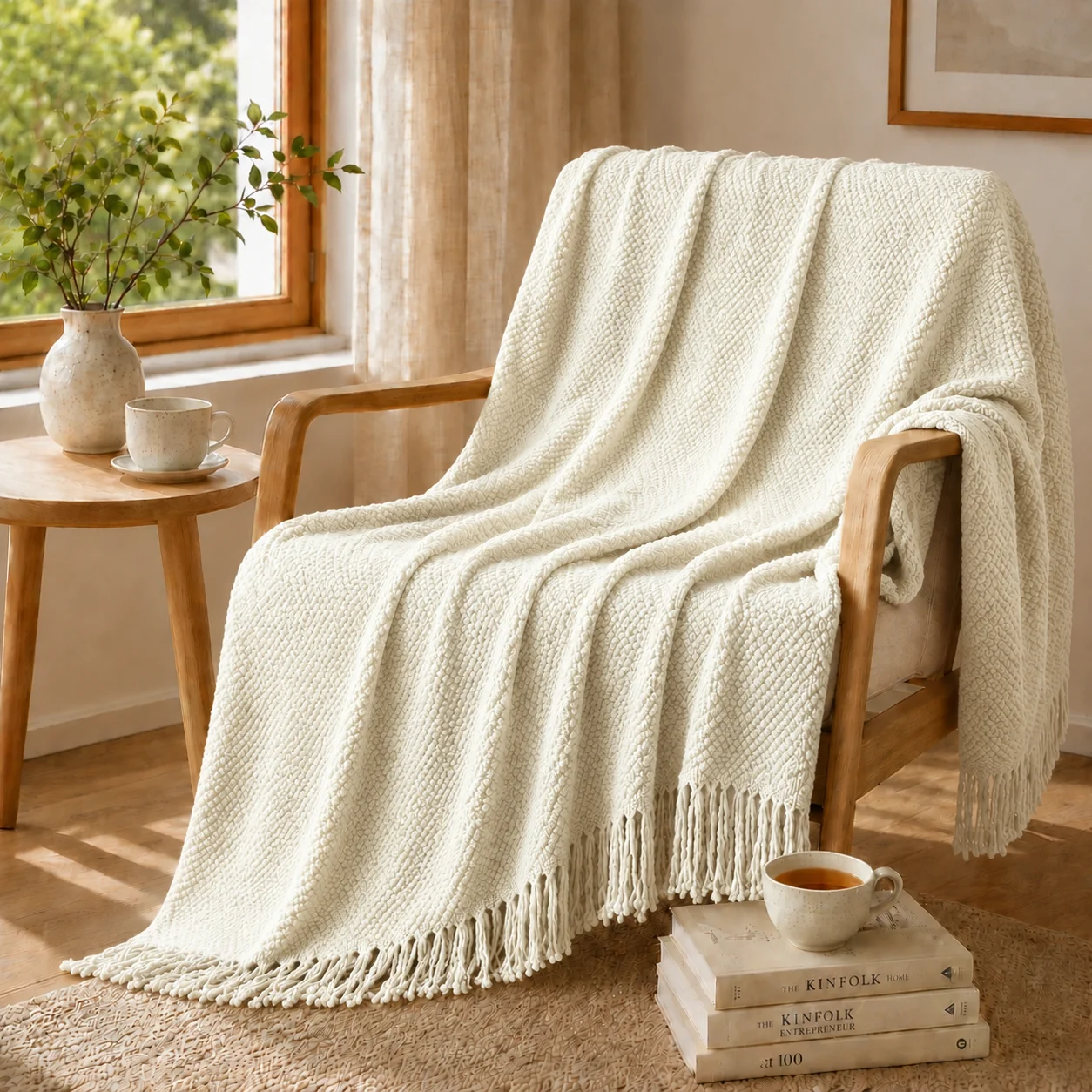 Saliegroene gemengde gebreide  - Boho Throw Blanket Fringe recensie en prijs