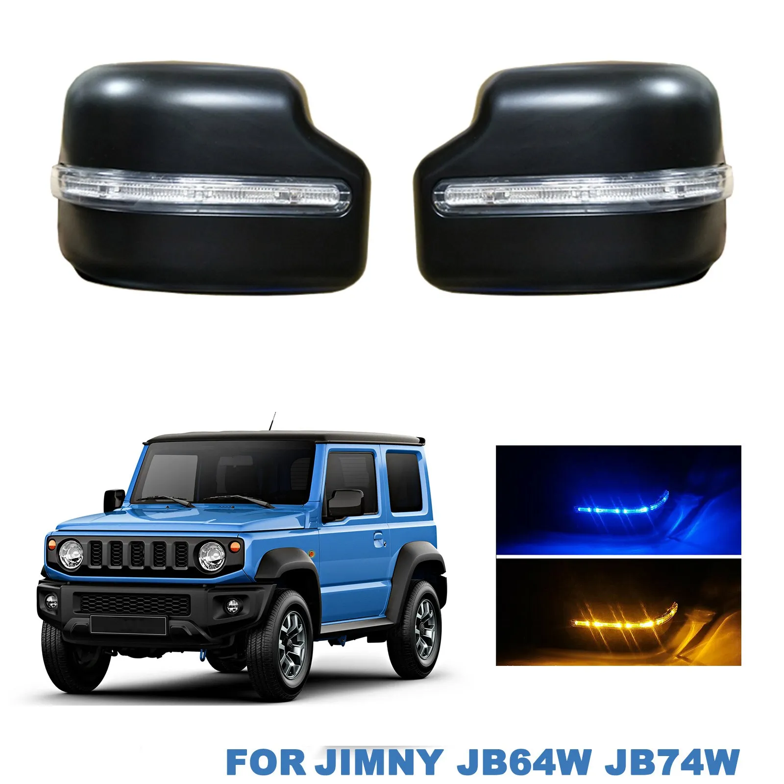 Car Rear View Mirror Cover Side Wing Mirror Cap Shell with Turn Signal Light for Suzuki Jimny Jb64 JB74 2018-2020 Black