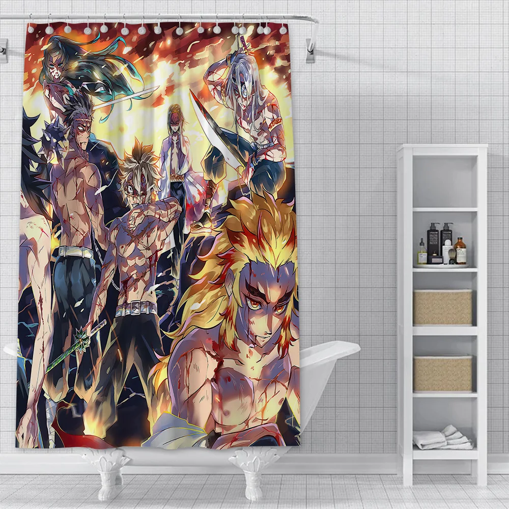 Japan Anime Demon Slayer Shower Curtain Waterproof Polyester Fabric Paint Bath Curtains Home Bathroom Decor Curtain With Hook