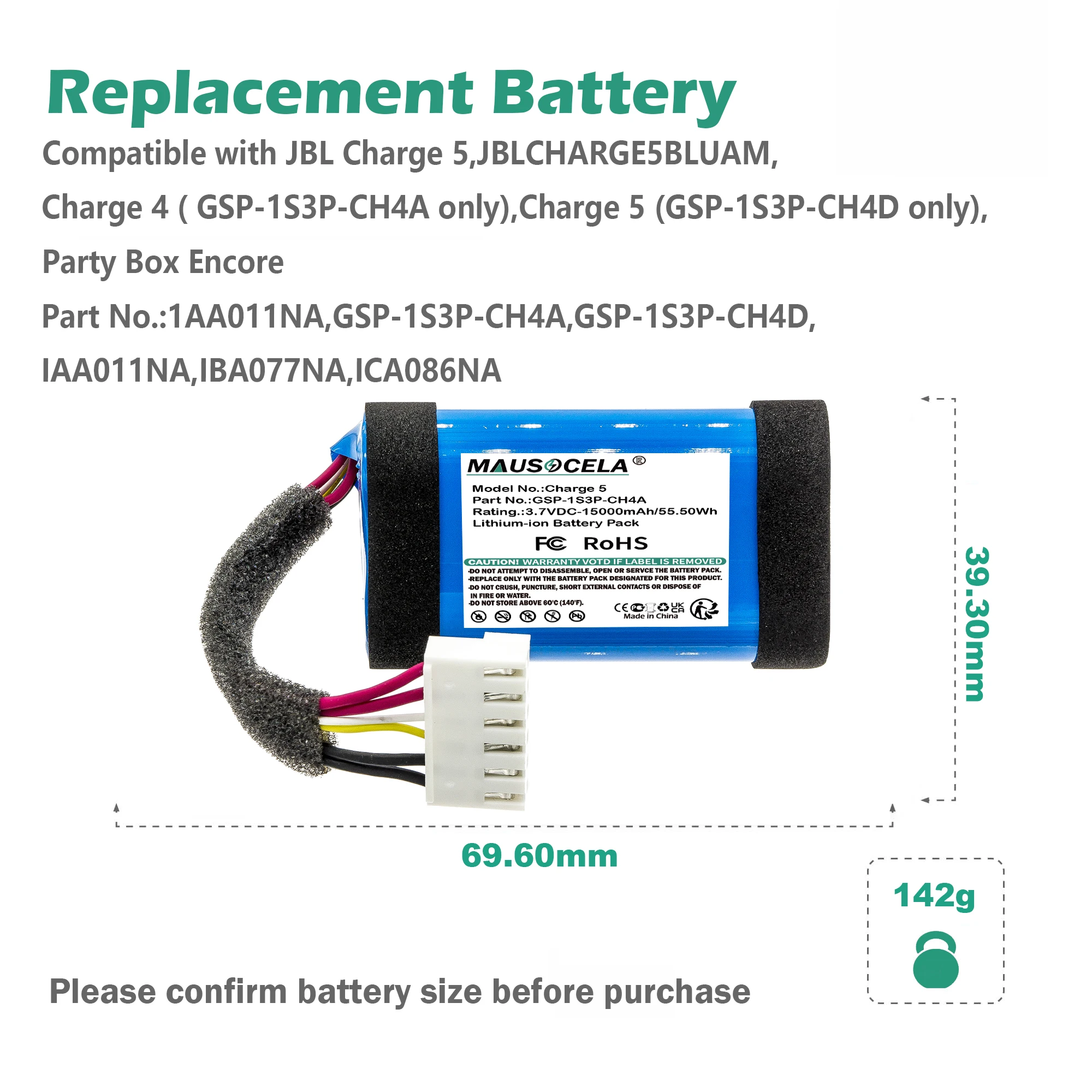 Replacement Speaker Battery Batteries For JBL:Charge 5,JBLCHARGE5BLUAM,Charge 4,Charge 5 (GSP-1S3P-CH4D only),Party Box Encore