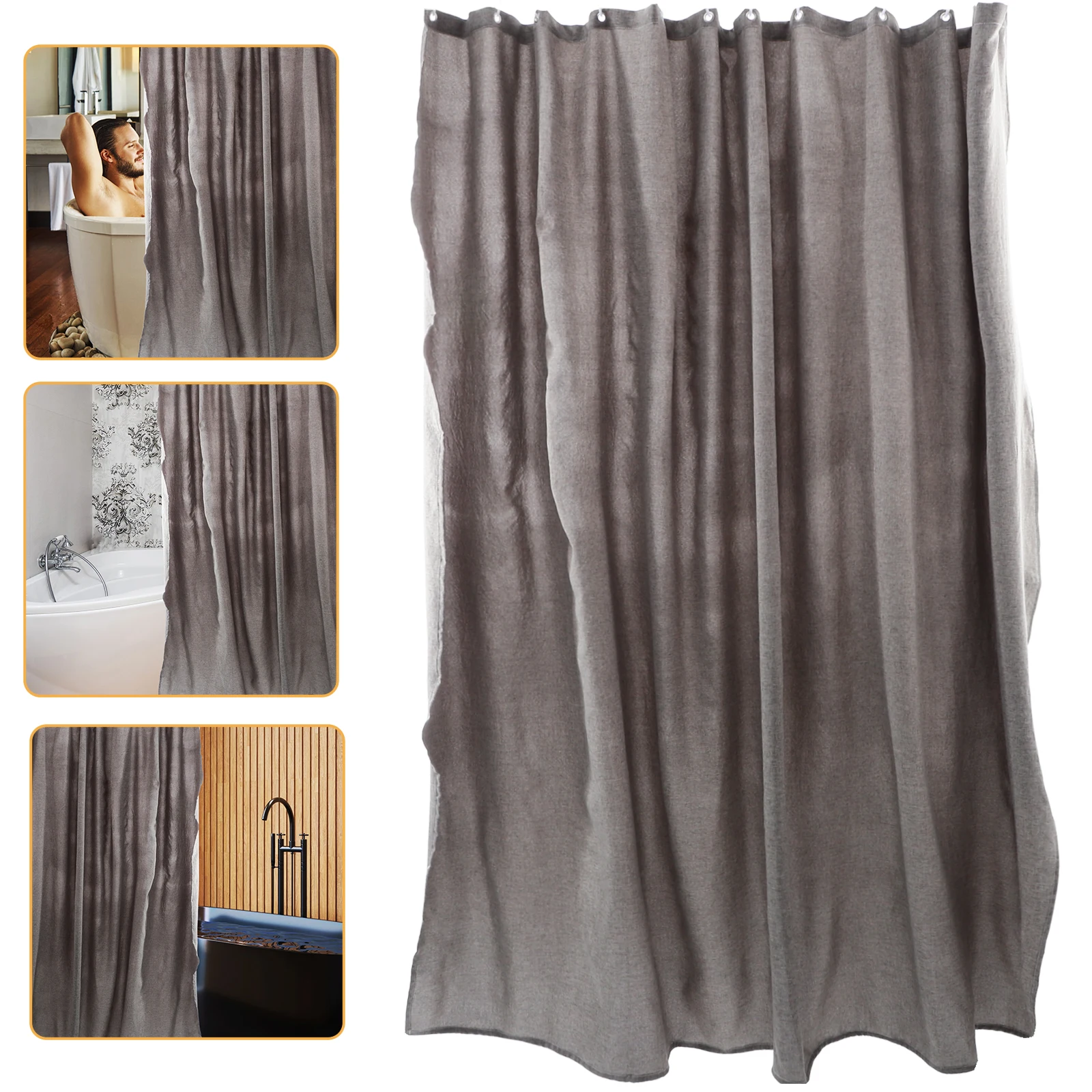 

Waterproof Shower Curtain Bath Curtains Extra Large Plain Color Linen Bathroom Decor Hanging Window Privacy Modern Style