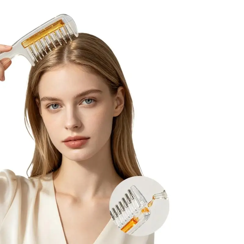 Unisex Transparent Scalp Massage Comb Built-In Liquid Essential Oil Applicator for Dry Hair Deep Moisturizing
