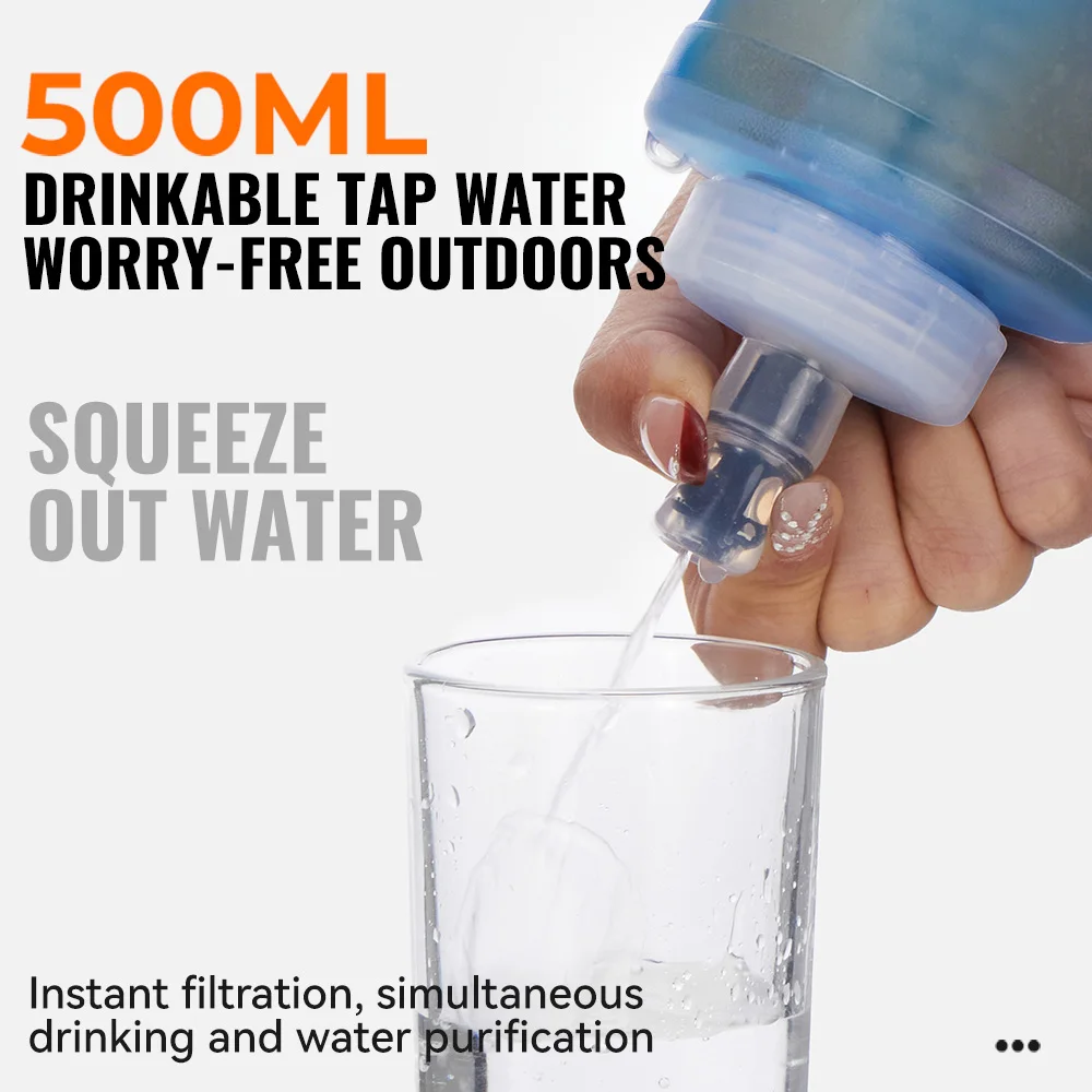 WRELS Water Filter Bottle Collapsible Soft Water Bottle With Filter Squeeze Dual Filtered Water Bottle Outdoor view 2