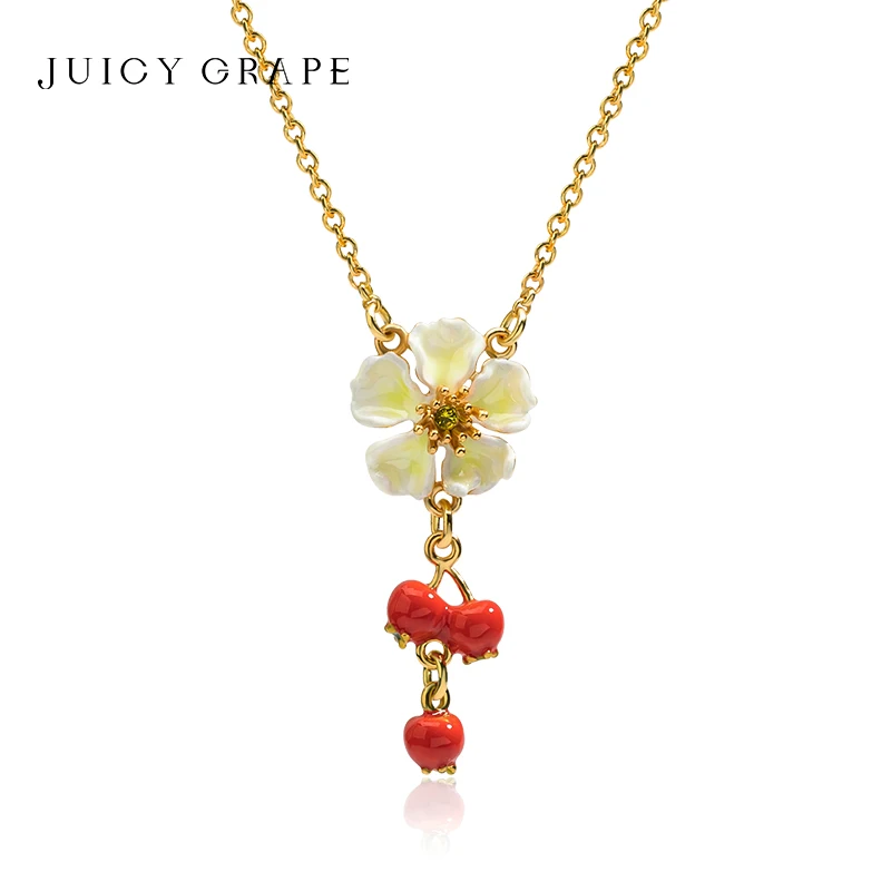 

Ожерелье-подвеска с цветком боярышника и фруктами, эмалью, позолоченное 18 карат, нежный подарок на годовщину свадьбы, ювелирные изделия 2026, модные ожерелья