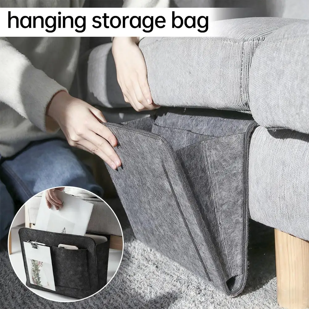 Felt Bedside Storage Organizer Phone Book Magazine Holder Pockets Hanging Storage Bag Baby Tissue Box For Bed Sofa Side Pou R5T2