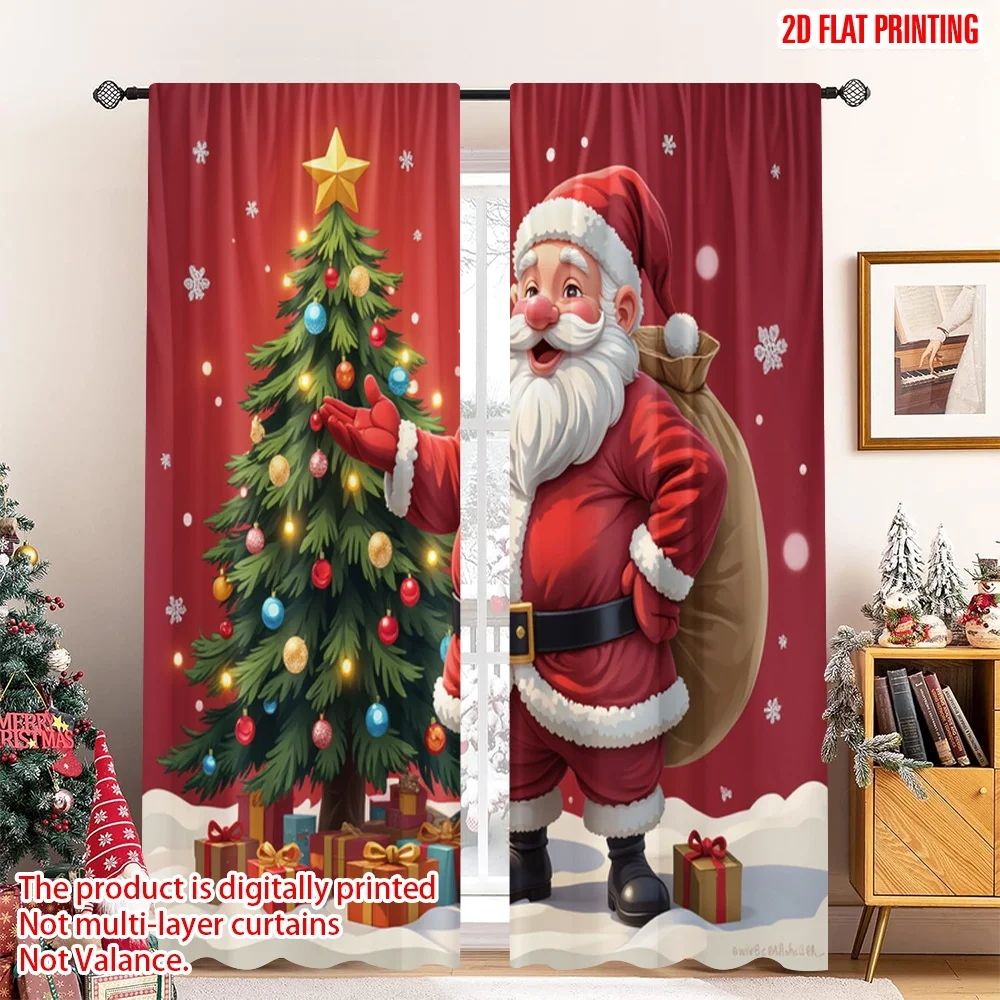 

2pcs 2D flat printing Christmas Curtain Santa Claus Christmas Tree Gifts_j Polyester Without Electricity Family Party Use for
