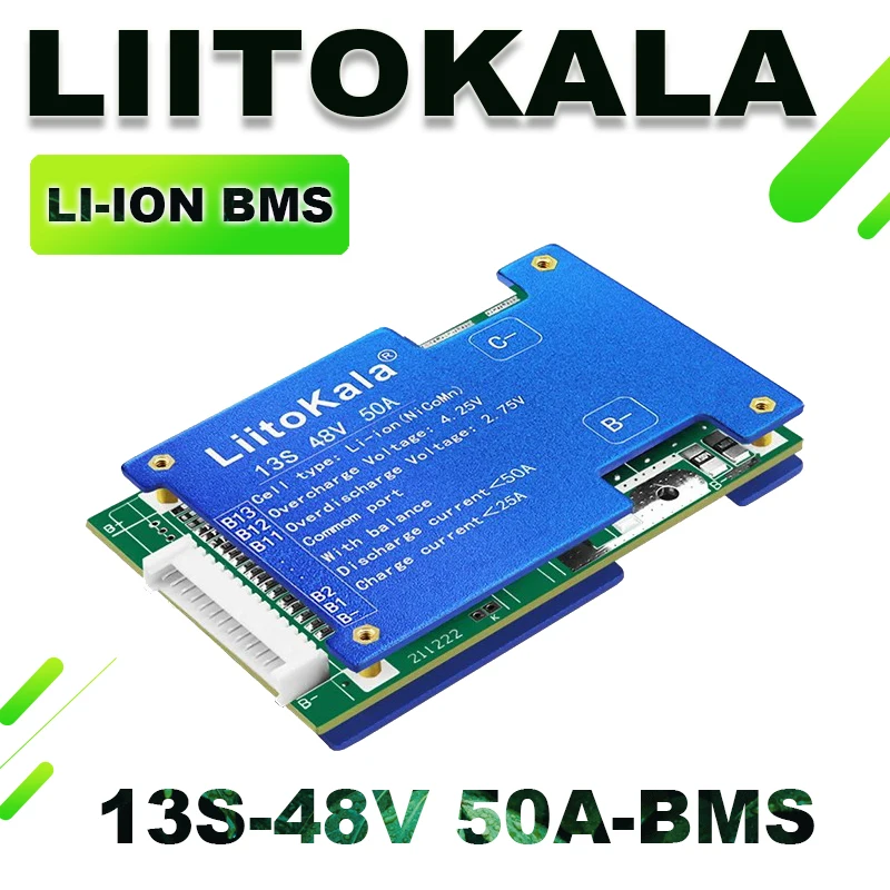 LiitoKala 13S 48V 30A 50A Li-ion Lithium 18650 Battery Pack BMS PCB Board PCM Balance Integrated Circuits Board for Arduino