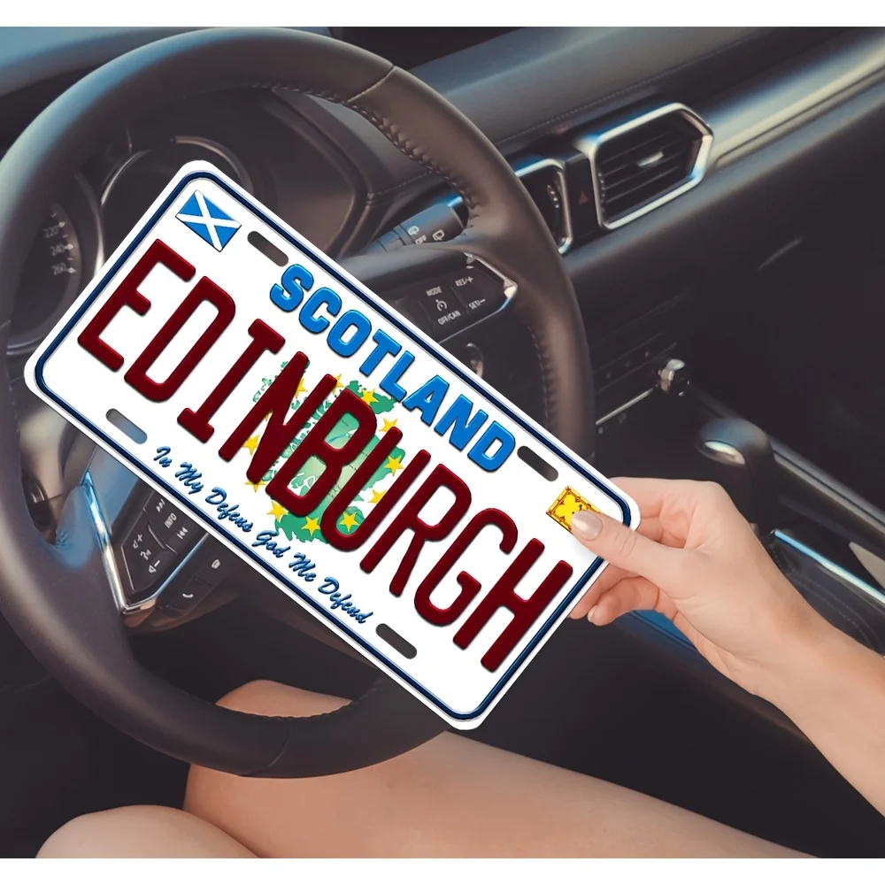 لافتة حائط معدنية بتصميم لوحة ترخيص إدنبره اسكتلندا العتيقة - لوحة زخرفية من الألومنيوم مع علم اسكتلندي و"Ethens of t #3