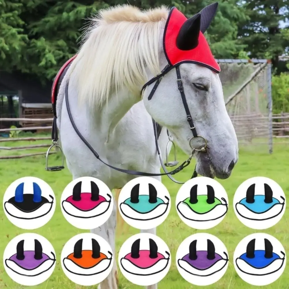 Ear Protector Horse Riding Ear Cover Adjustable Breathable Meshed Horse Head Cover Anti-Fly Elastic Horse Ear Shield Equestrian