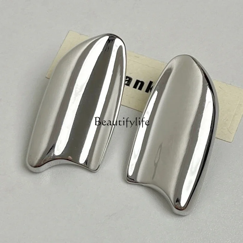 

Irregular smooth metal unique earrings minimalist high-grade cold wind temperament stud earrings