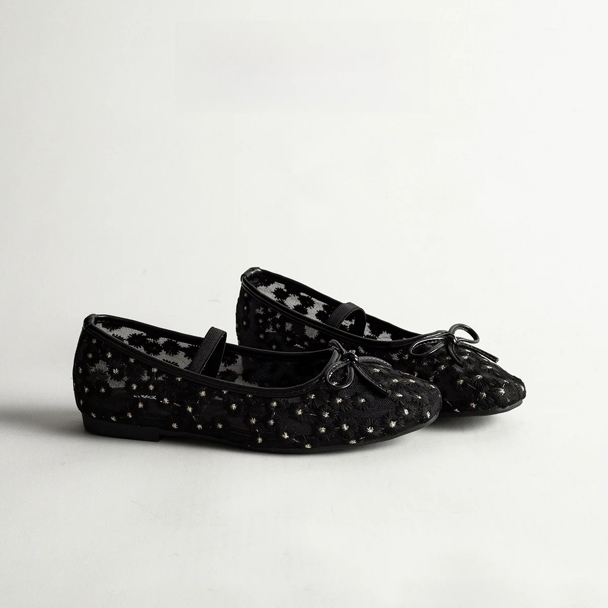 Mary Jane Single Shoes for Women Summer Breathable Mesh Slip-On Ballet Style Flat Heel  Knot Fashionable Casual Shoes