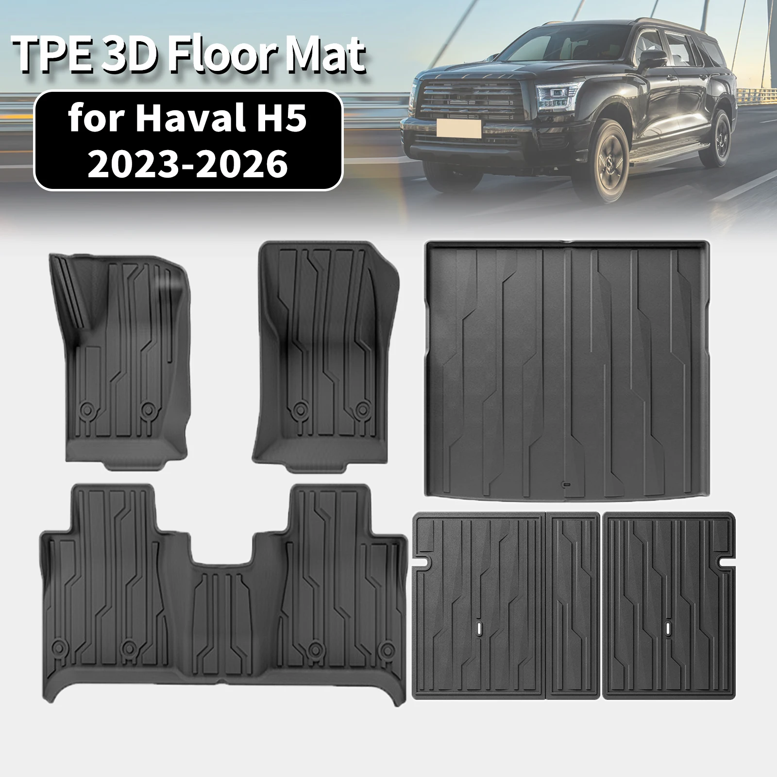 Tapete de Chão e Protetor de Porta-Malas em TPE Ecológico Antiderrapante e à Prova de Poeira para Haval H5 X-Series 2023 2024 2025 2026 LHD - Acessóri
