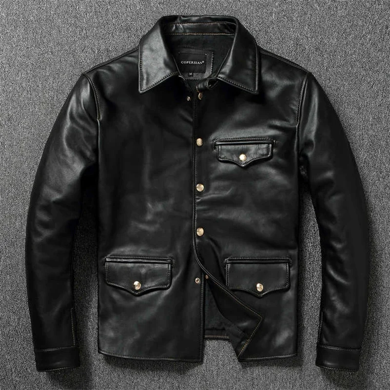 Imported oil wax top layer leather jacket male brakeman casual lapel dispatcher horse