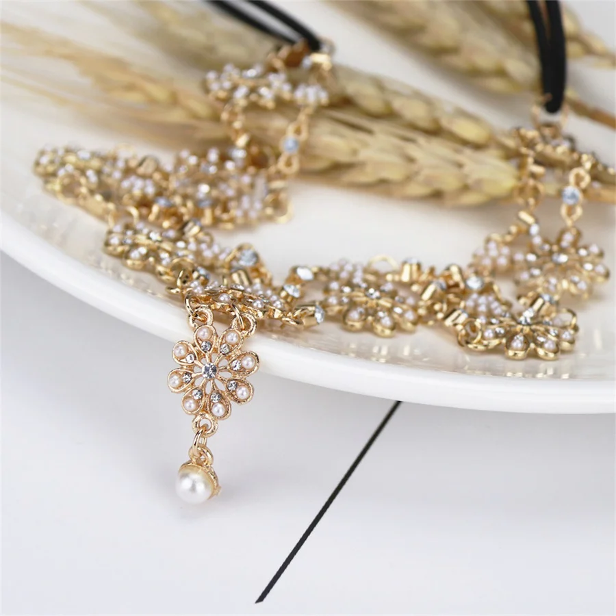 Bohemia Sweet Wedding Headpiece Crystal Bridal Head Chain Tiara Hair Jewelry for Women Rhinestone Forehead Headband Accessories