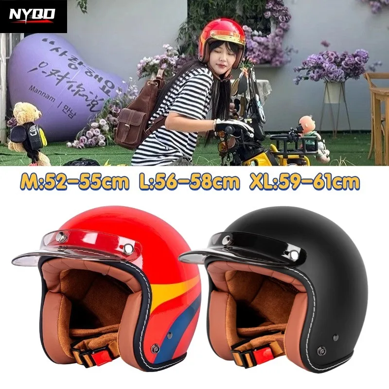3C Certified Retro 3/4 Open Face Motorcycle Helmet All Season E-Bike Scooter Compact Small Shell Vintage Men Women