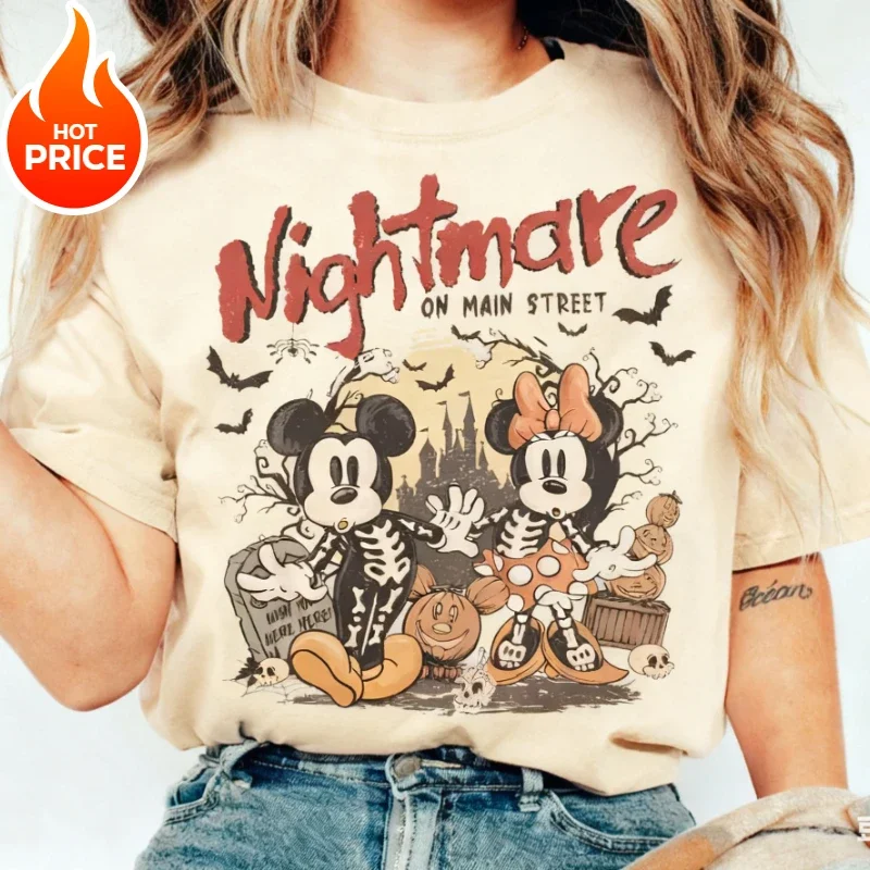 

Halloween Mickey Minnie Disney Boy Girl Summer T-shirt Family Parent-child Outfit Oversized Casual Loose Men Women Short Sleeve