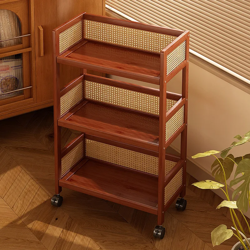 Simple mobile pulley storage rack, retro multi-layer storage rack, mobile wheeled living room storage rack, sand edge cabinet