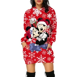 Christmas Disney Mickey Mouse Fall Women's Hoodie Dress Fashion Sweatshirt Dress Women's Pocket Hoodie Casual Dress Mini Dress