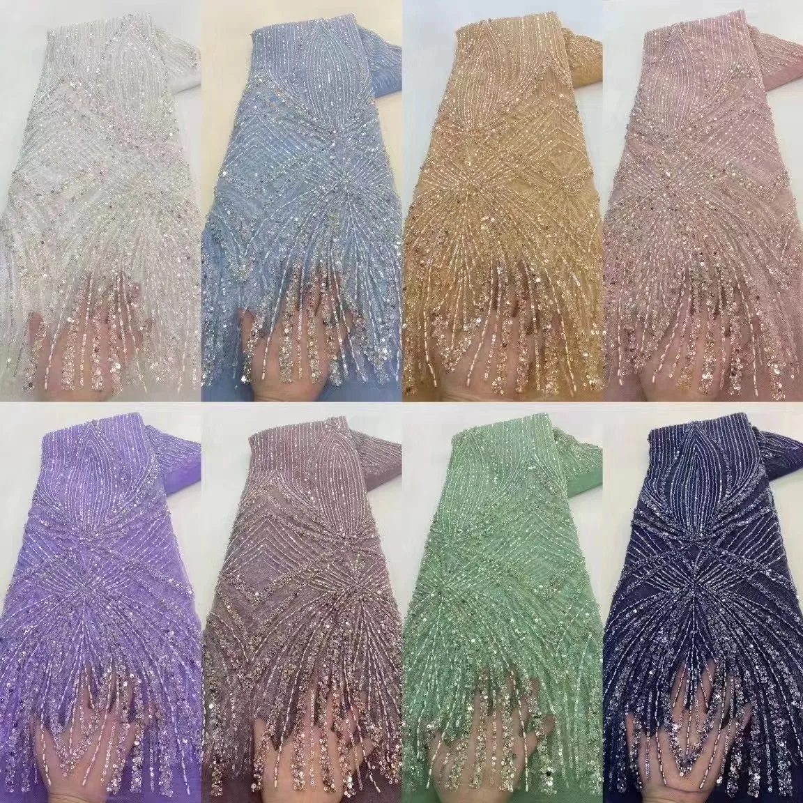 Custom Made Evening Gown Crystal Accessories Mesh Wedding Dress Floral Fabric Beaded Sequin Lace Embroidered Diamond Material
