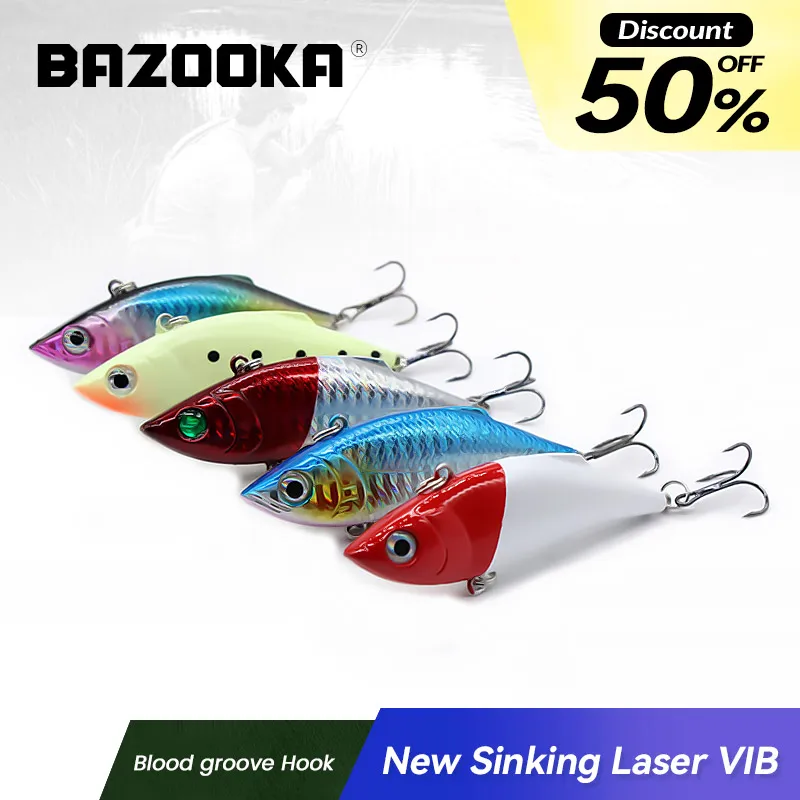 

Bazooka VIB Metal Fishing Lure Sinking Hard Cast Jig Spoon Wobble Vibration Artificial Pesca Silver Pike Effect Ice Winter