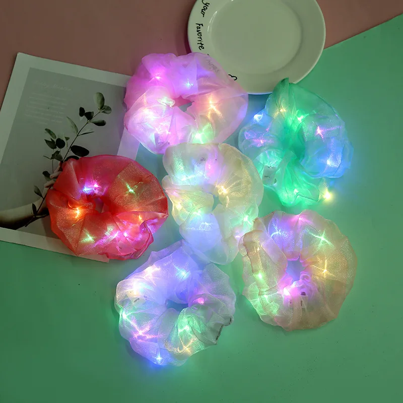 LED Hair Scrunchie Light Up Hair Scrunchy for Women Elastic Hairband Glow in the Dark Cosplay Party Supplies Hair Accessories