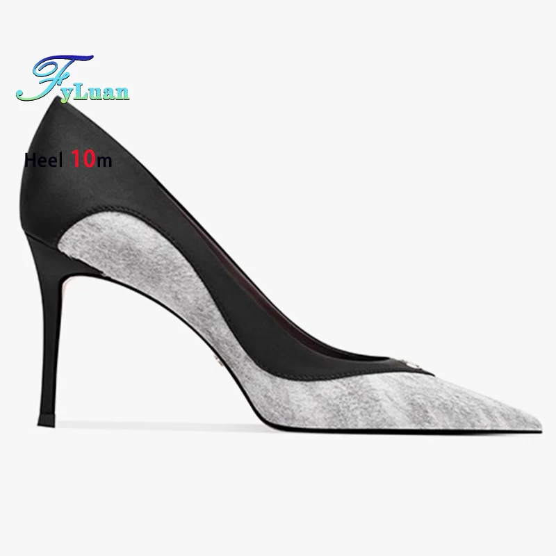 2025 رمادي فضي عالية الكعب 10 سنتيمتر 8 سنتيمتر 6 سنتيمتر أحذية نسائية رقيقة الكعوب الجلد المدبوغ وأشار السيدات مضخات الفم الضحلة خنجر أحذية الحفلات #3