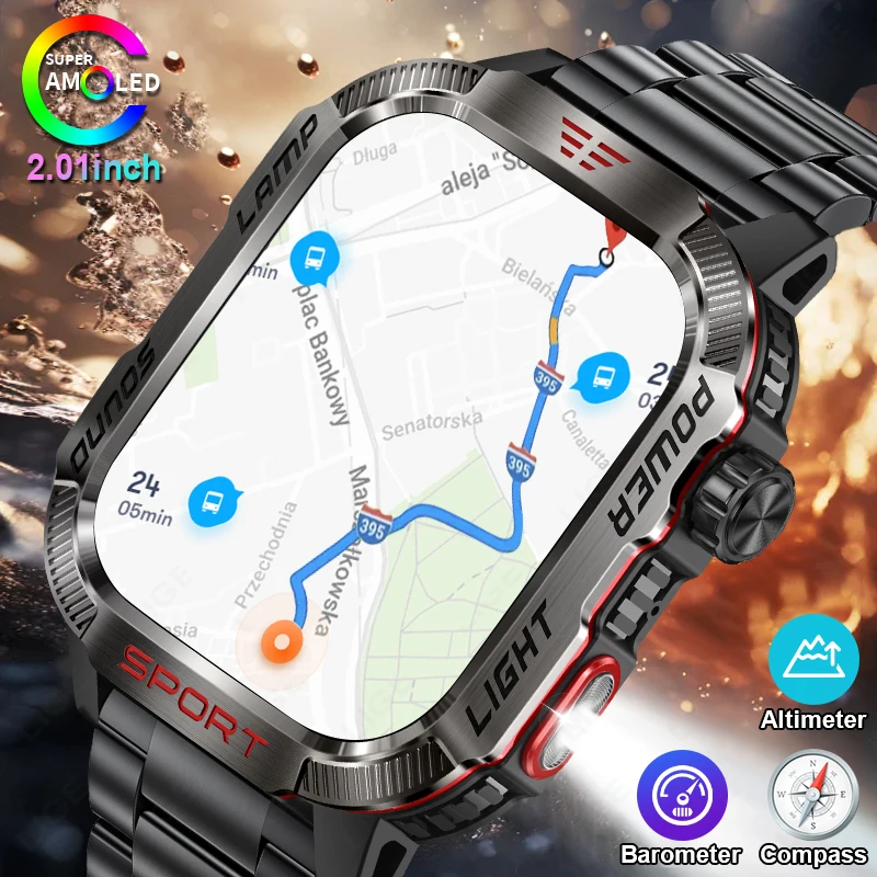 

LIGE For Android IOS Military GPS Smart Watch Men Flashlight Compass Waterproof Outdoor Sports Tracker Bluetooth Call Smartwatch