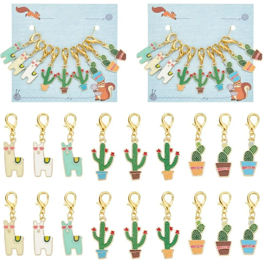 18 Pcs Alpaca Cactus Stitch Markers Enamel Alloy Crochet Stitch Marker Removable Lobster Clasp Locking Stitch Marker