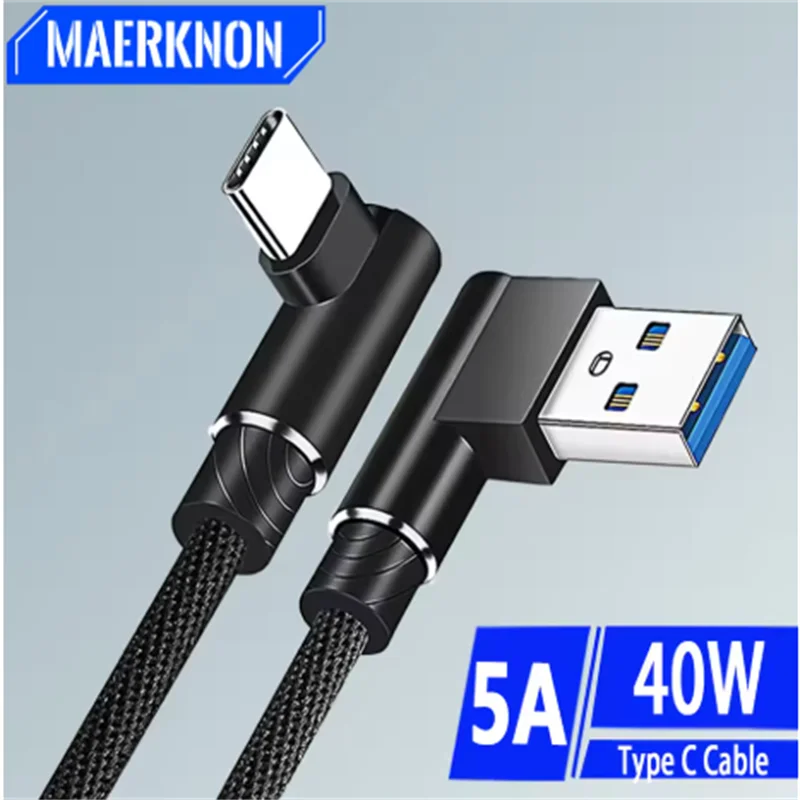40W 5A 90 Degree Elbow USB To Type C Quick Charger Data Cable Mobile Phones Adapter HigH Quality Universal Charging Wire USB-C