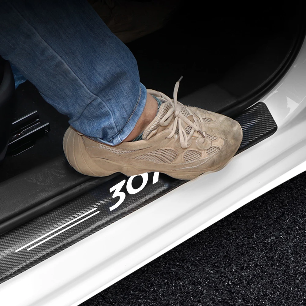 Decor Sticker Protector Strip Car Door Sill Scuff Plate For Peugeot 307 206 308 408 Accessories