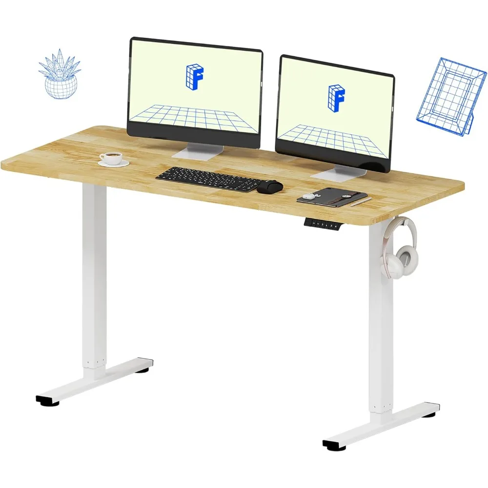 

EN1 One-Piece Solid Wooden Standing Desk 55 x 24 Inches Height Adjustable Electric Sit Stand Home Office Desks (White Frame + R