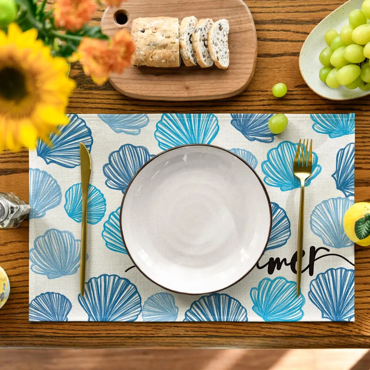 Shell Sea Starfish Summer Placemats, 12x18 Inch Seasonal Holiday Table Mats for Party Kitchen Dining Decoration
