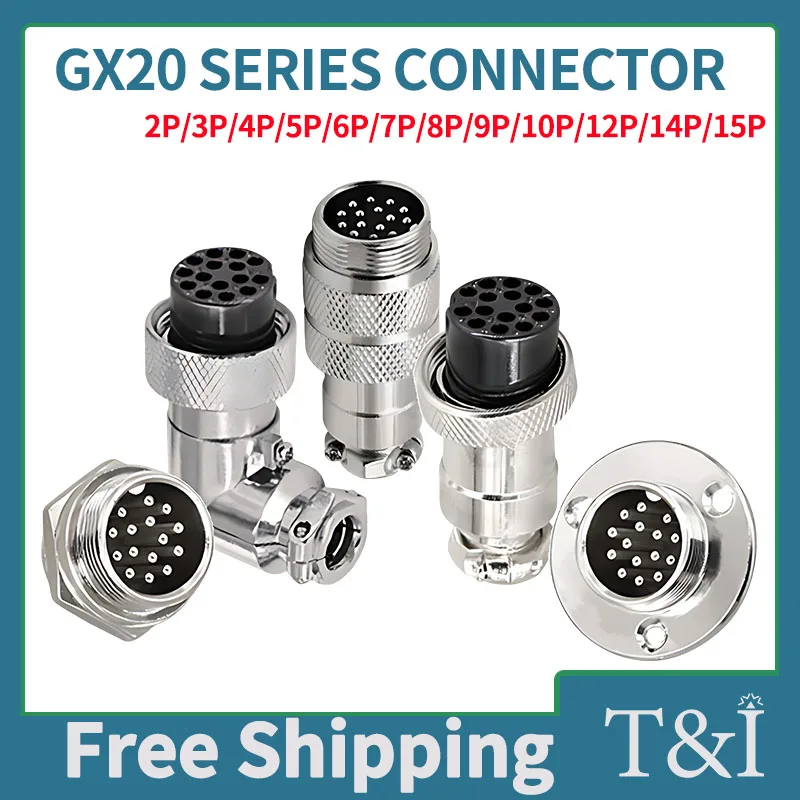 GX20 5A 125V Waterproof Circular Wire Connectors: Male Female Socket Flange Square Block Plug for 2 3 4 5 6 7 8 910 12 14 15Pin