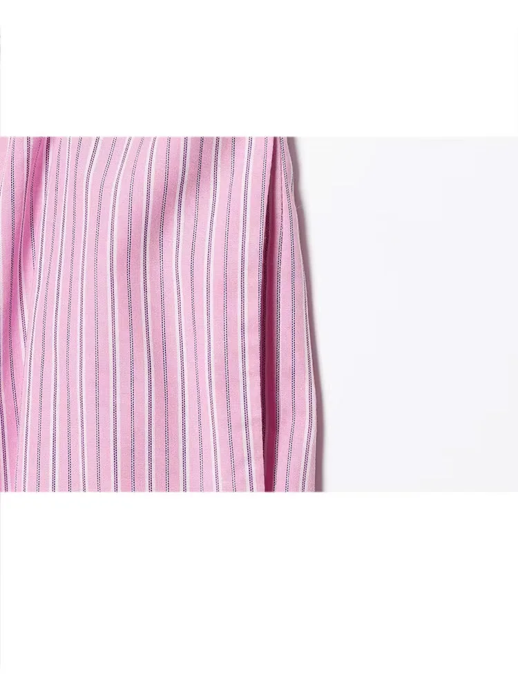 HH Women's Striped Pants Suit Bat Sleeve Loose Poplin Shirt+Elastic Waist Side Pocket Boxer Panties Pajama Style Casual Pant - view 5