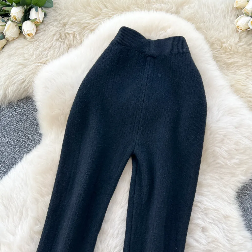 Karofi Thermo-gefütterte Strickleggings für Damen, hohe Taille, warme, mit Fleece gefütterte Stretch-Ripp-Hose, weiche, dünne Winterhose P309 – Detail 5