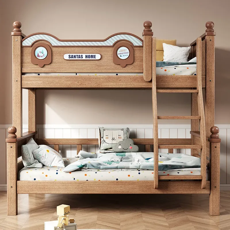 Solid Wood Bunk Bed Double Deck High Low Bed Multifunctional Mother Child Sleeping Frame for Kids and Adults Two Layer Wooden