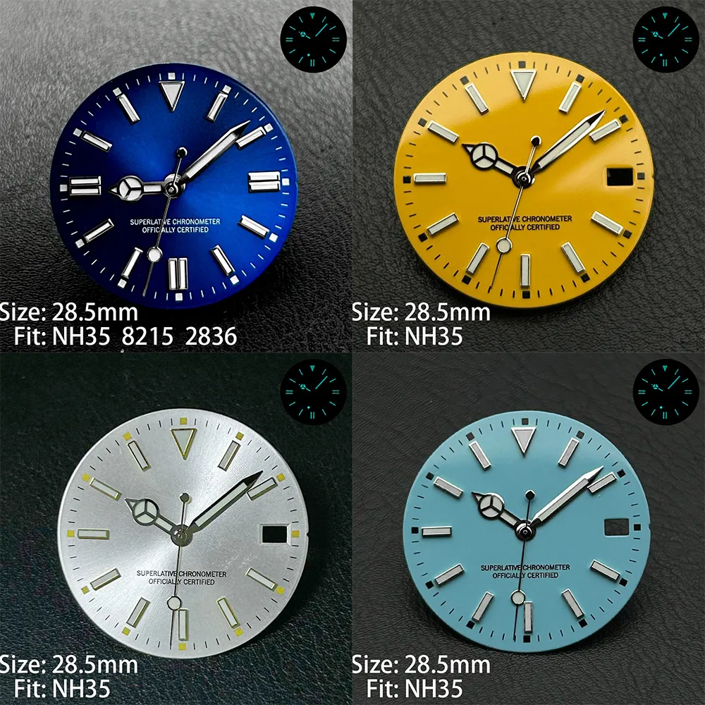 novo-mostrador-classico-de-relogio-285mm-com-ponteiros-azul-verde-amarelo-vermelho-preto-dourado-luminoso-para-movimento-nh35-8215-2836